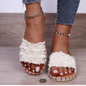 Faux Pearls Decor Espadrille Sandals